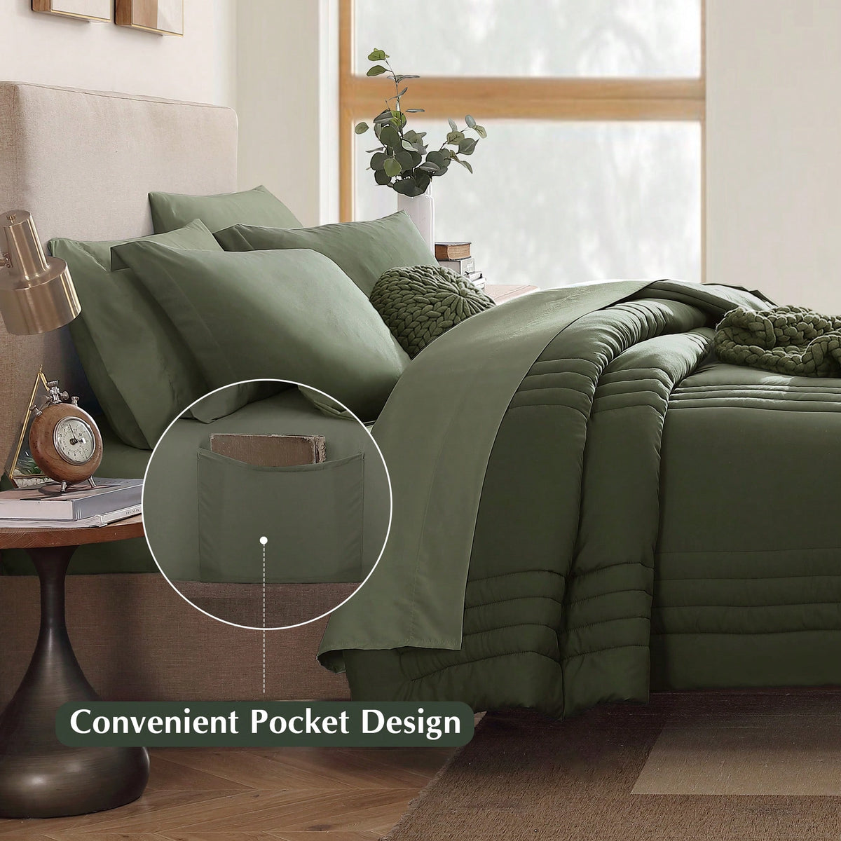 Haven Home Solid Comforter Set- 7 Pieces Bed In A Bag Bedding Sets With Comforters, All Seasons Down Alternative Comforter With Sheets, Pillowcases & Shams