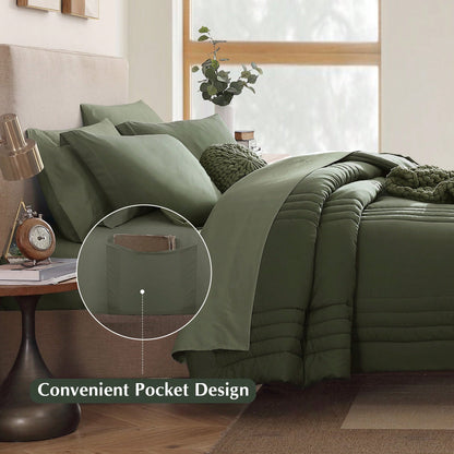 Haven Home Solid Comforter Set- 7 Pieces Bed In A Bag Bedding Sets With Comforters, All Seasons Down Alternative Comforter With Sheets, Pillowcases & Shams