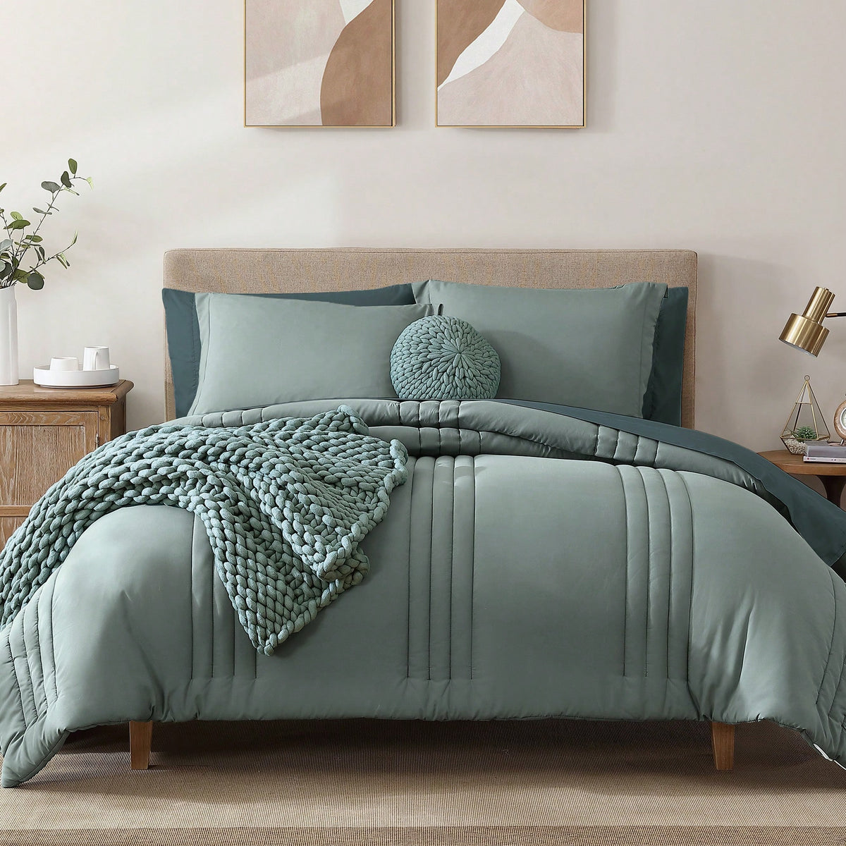 Haven Home Solid Comforter Set- 7 Pieces Bed In A Bag Bedding Sets With Comforters, All Seasons Down Alternative Comforter With Sheets, Pillowcases & Shams