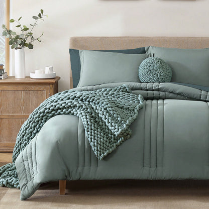 Haven Home Solid Comforter Set- 7 Pieces Bed In A Bag Bedding Sets With Comforters, All Seasons Down Alternative Comforter With Sheets, Pillowcases & Shams