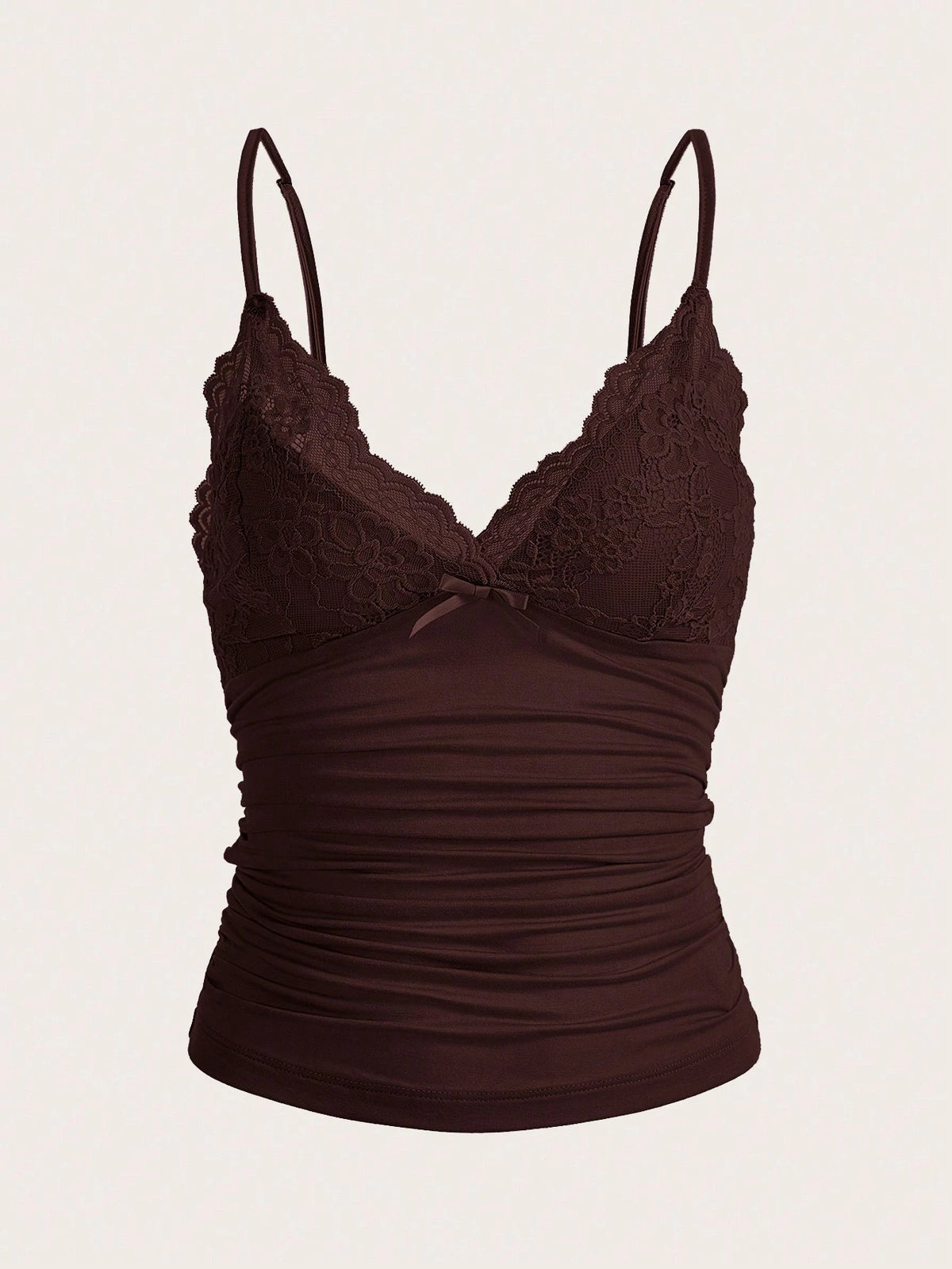 ICON Contrast Lace Bow Front Ruched Y2k Cami Top