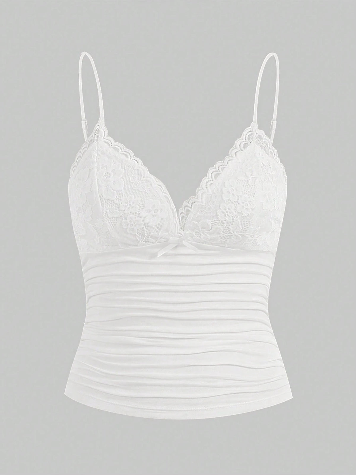 ICON Contrast Lace Bow Front Ruched Y2k Cami Top