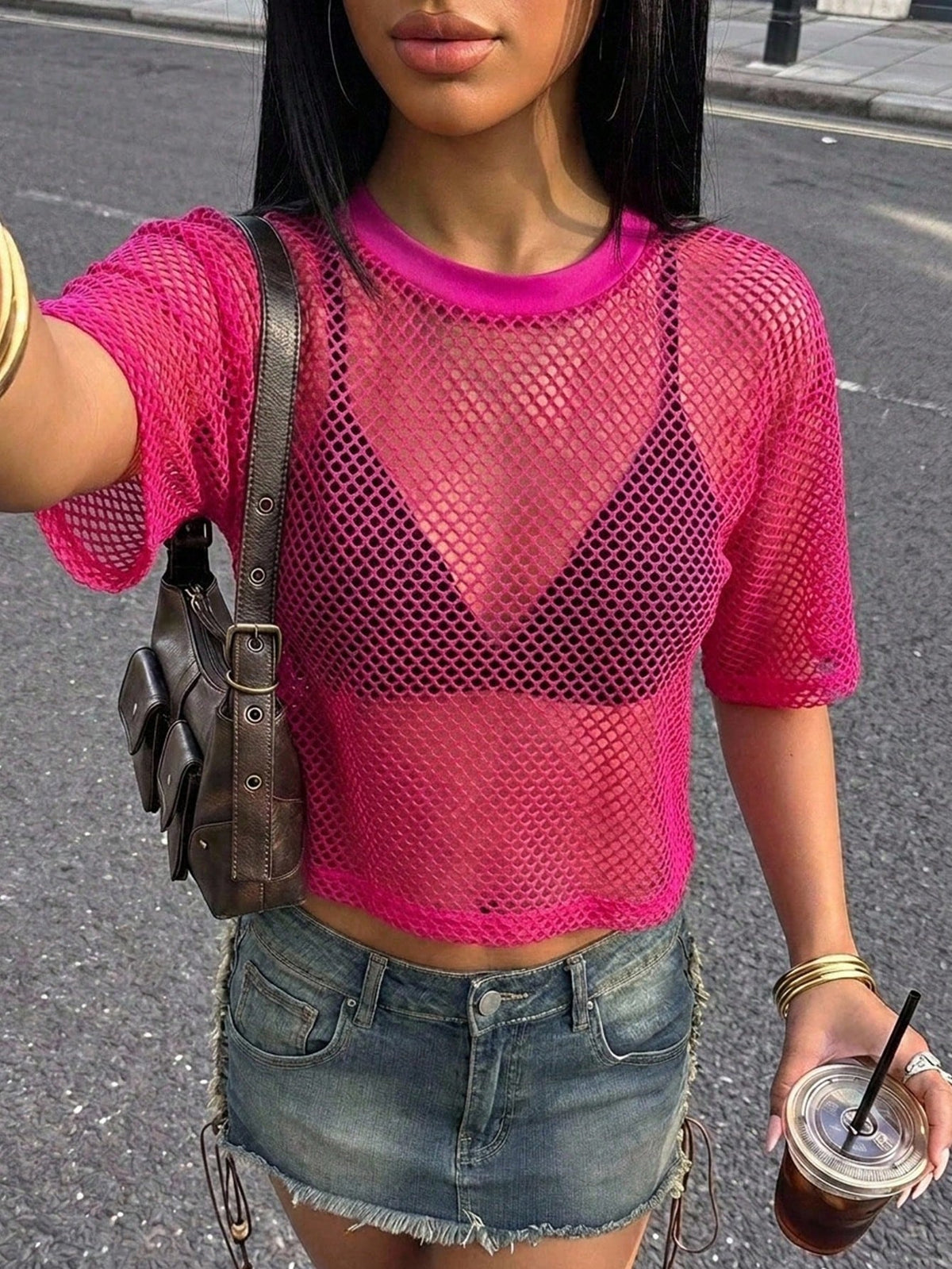 ICON Solid Fishnet Mesh Summer Top