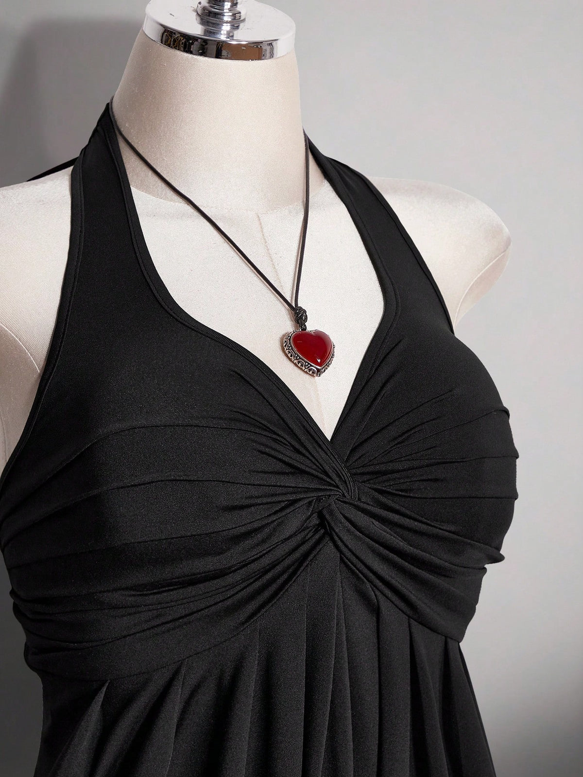 ICON Women's Plus Size Black Summer Slim Fit Top, Y2K 70's Sexy Sweetheart Halter Neck Tie-Up Chest Knot Pleated Hem Night Out Party Date Night Club