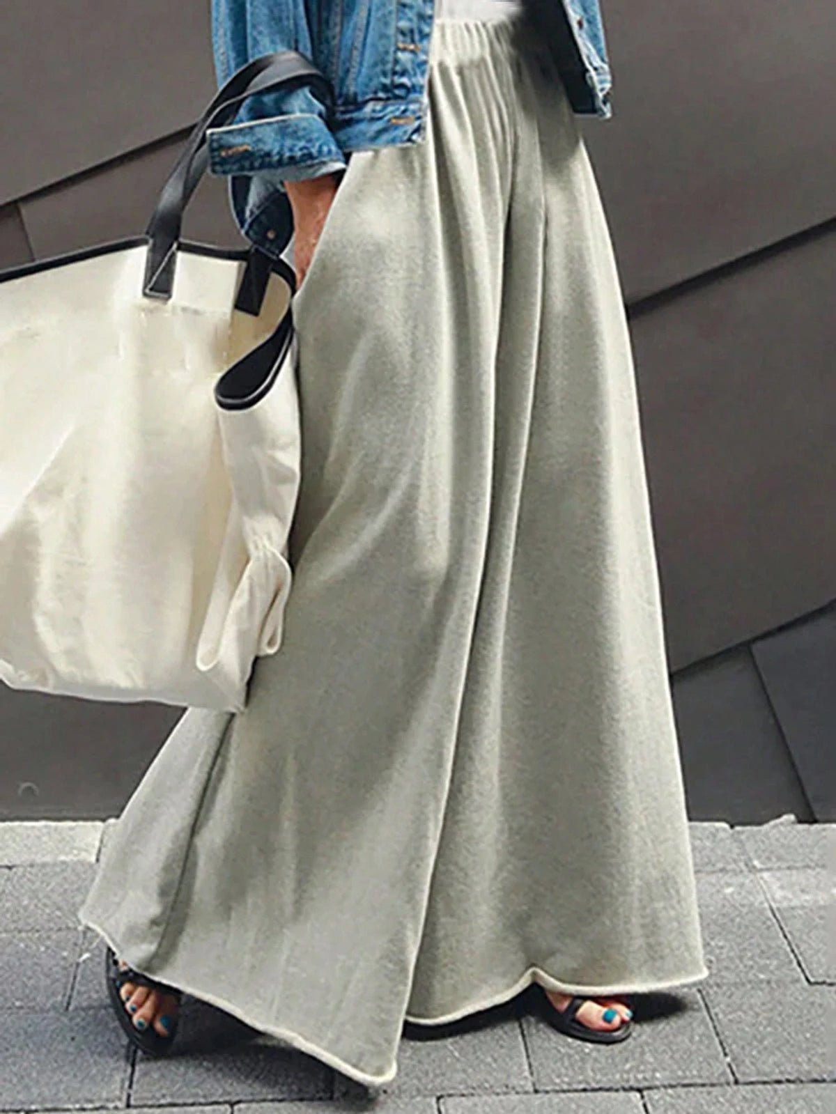 INAWLY Casual Solid Drawstring Waist Wide Leg Pants Fall Cloth For Women