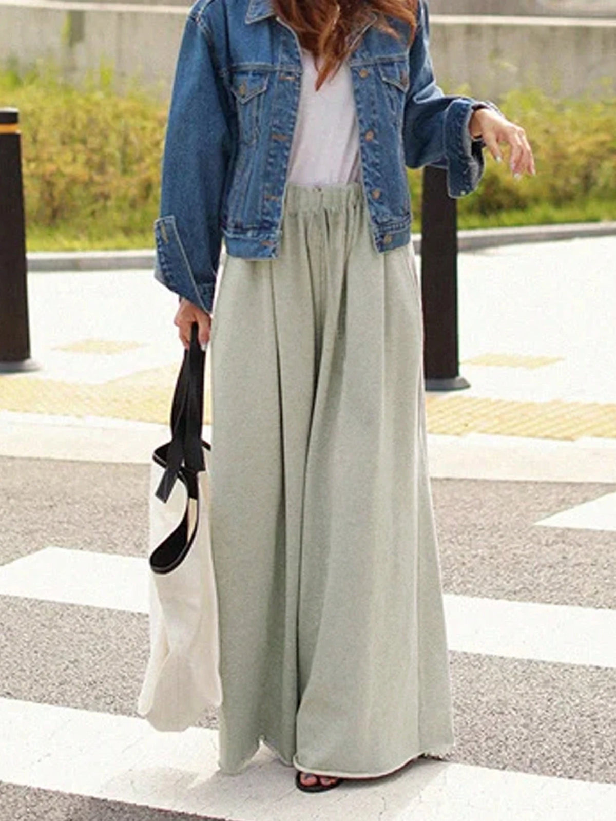 INAWLY Casual Solid Drawstring Waist Wide Leg Pants Fall Cloth For Women