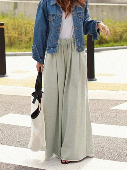 INAWLY Casual Solid Drawstring Waist Wide Leg Pants Fall Cloth For Women