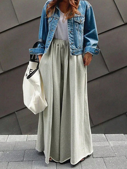 INAWLY Casual Solid Drawstring Waist Wide Leg Pants Fall Cloth For Women