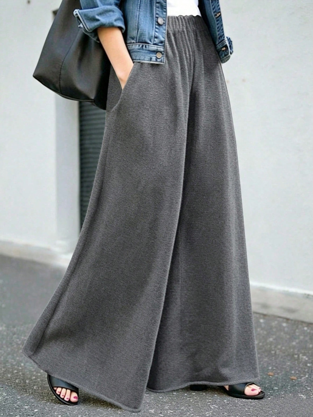 INAWLY Casual Solid Drawstring Waist Wide Leg Pants Fall Cloth For Women