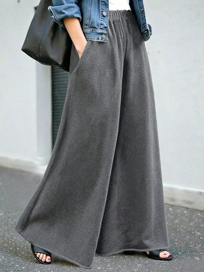 INAWLY Casual Solid Drawstring Waist Wide Leg Pants Fall Cloth For Women