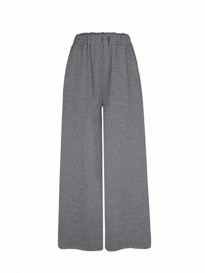 INAWLY Casual Solid Drawstring Waist Wide Leg Pants Fall Cloth For Women