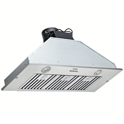 Insert Range Hood, 800CFM 3-Speed, 36 Inch Stainless Steel Built-In Kitchen Vent With Push Button Control LED Lights Baffle Filters, Ducted/Ductless Convertible, ETL Listed