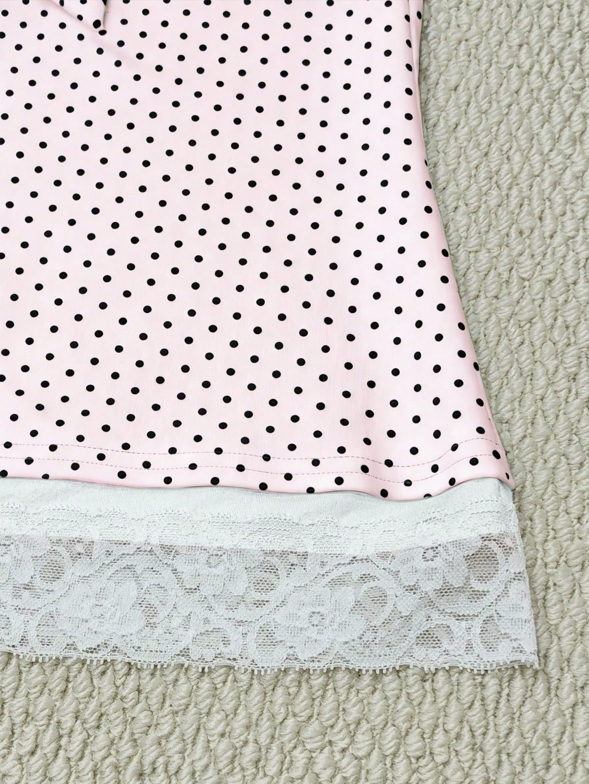 IslaSuriya Polka Dot & Lace Patchwork Fitted Short Sleeve Women T-Shirt