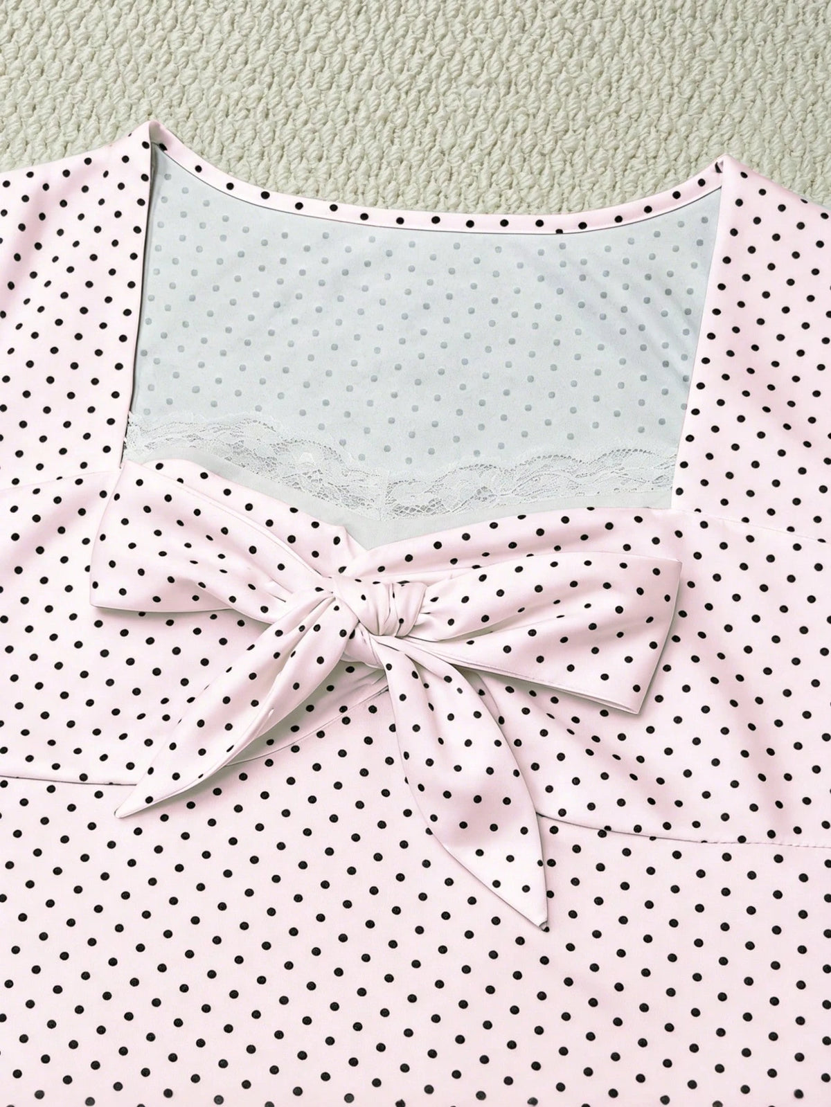 IslaSuriya Polka Dot & Lace Patchwork Fitted Short Sleeve Women T-Shirt