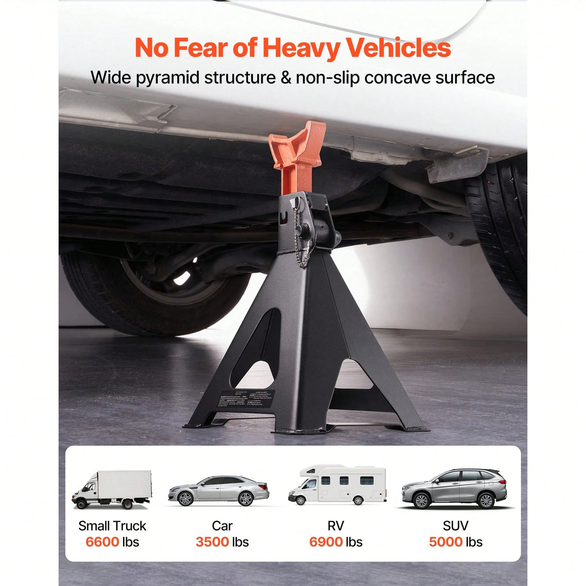 Jack Stands, 6 Ton (13,000 Lbs) Capacity, 14.6-22.8 In Adjustable Height, Heavy Duty Steel Jack Auto Stands With Double Locking, For Lifting RV, Small Truck, Car, SUV, 1 Pair, Black And Orange
