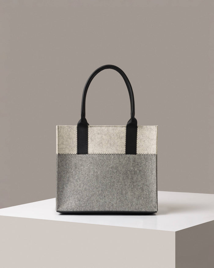 Jaunt Midi Merino Wool Tote, Granite / Heather White / Black Leather