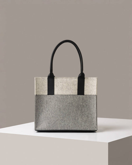 Jaunt Midi Merino Wool Tote, Granite / Heather White / Black Leather