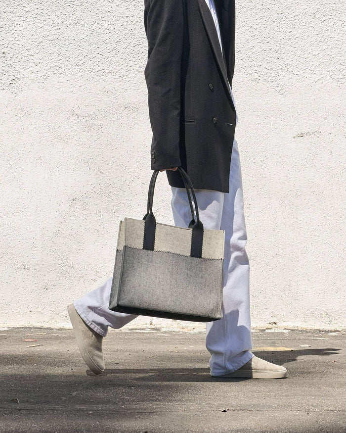 Jaunt Midi Merino Wool Tote, Granite / Heather White / Black Leather