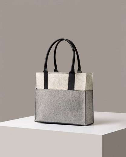 Jaunt Midi Merino Wool Tote, Granite / Heather White / Black Leather