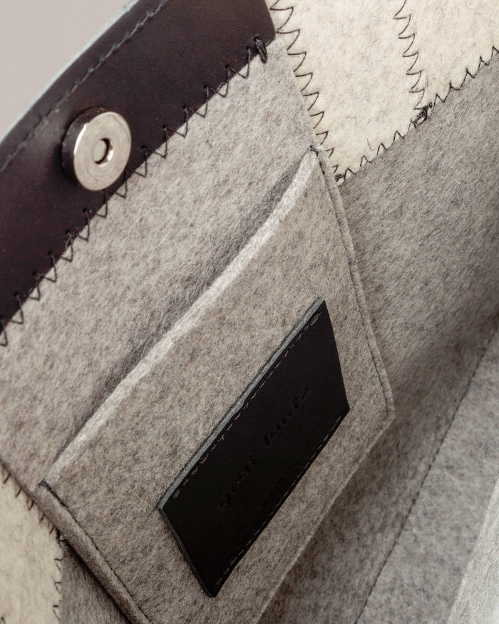 Jaunt Midi Merino Wool Tote, Granite / Heather White / Black Leather