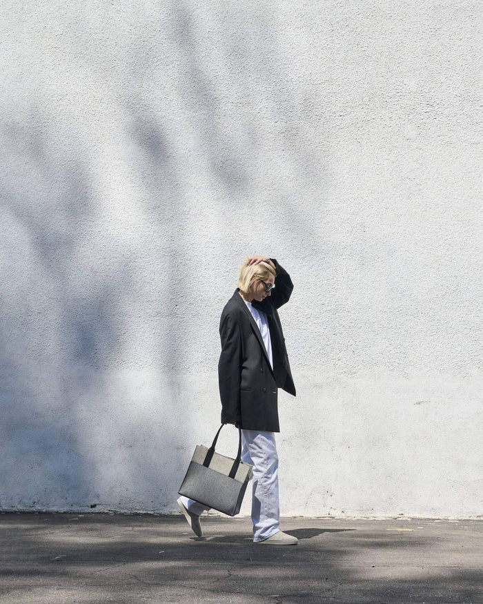 Jaunt Midi Merino Wool Tote, Granite / Heather White / Black Leather