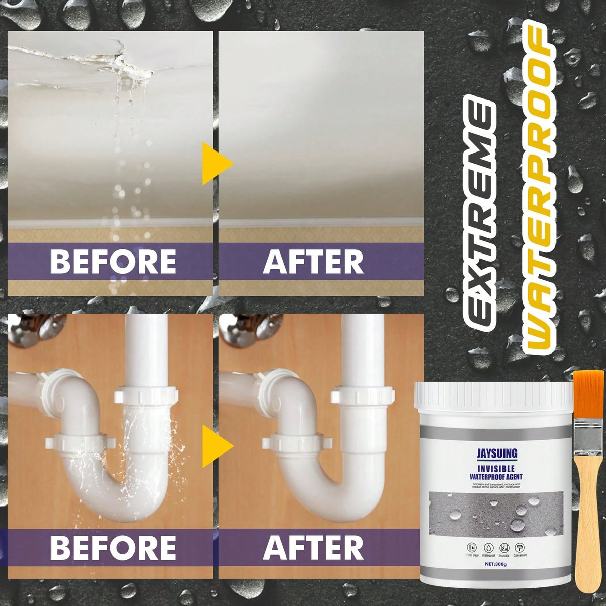 JAYSUING Transparent Waterproof Sealant,Suitable For Pipes, Walls, Roofs, Shingles, Tiles- Emergency Leak Fix, Multi-Surface Adhesive, Indoor/Outdoor Use