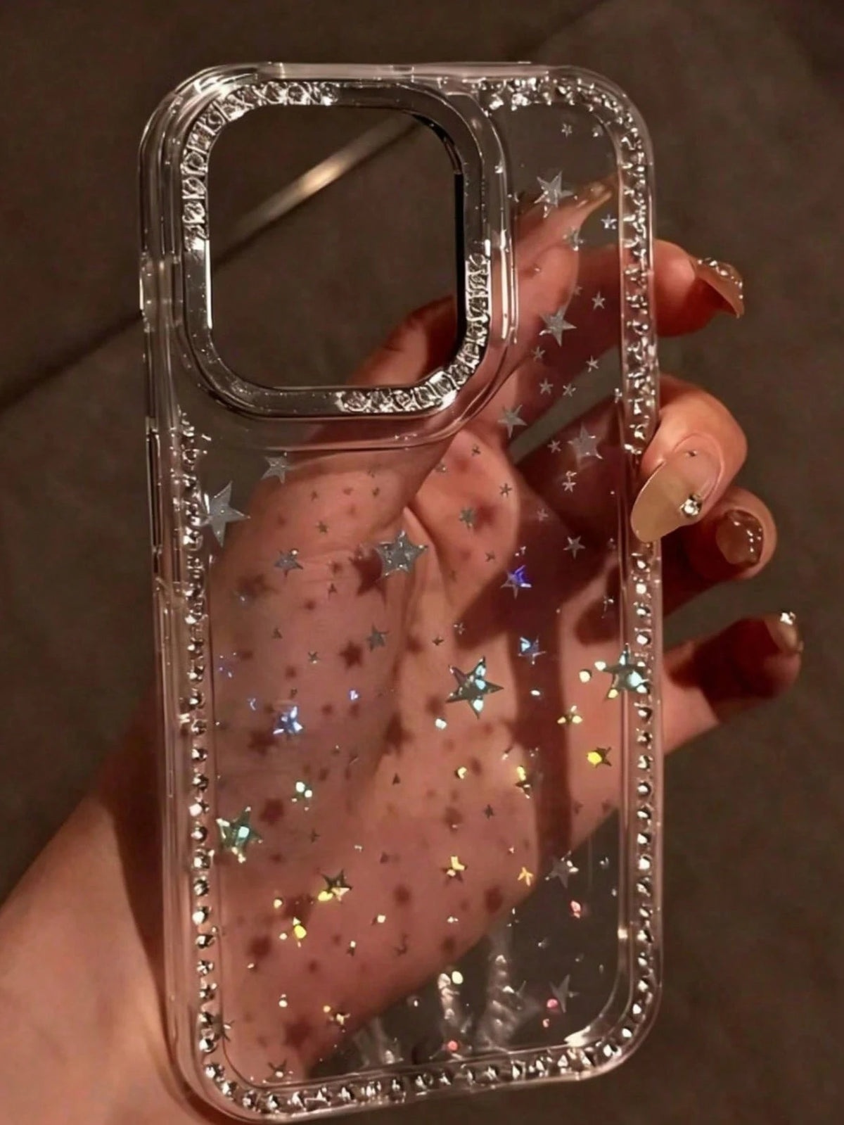 Large Hole Rivet Frame Phone Case, Full Screen Laser Starry Sky Transparent Phone Case, Suitable For IPhone 11/12/13/14/15/16/16 Pro Max Transparent Hard Protective Cover, With Premium Hand Feel, Suit
