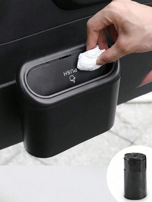 Leakproof Mini Car Trash Can With Lid, With Garbage Bag, Convenient And Hygienic Car Accessory, Car Door Hanging Storage Organizer