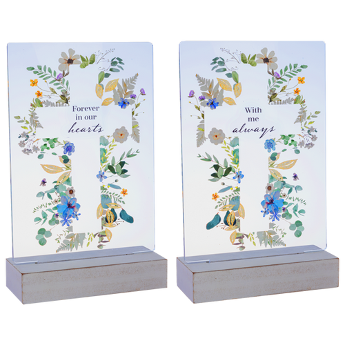 LED Light Up Cross Bereavement Messages Table Top Figurine