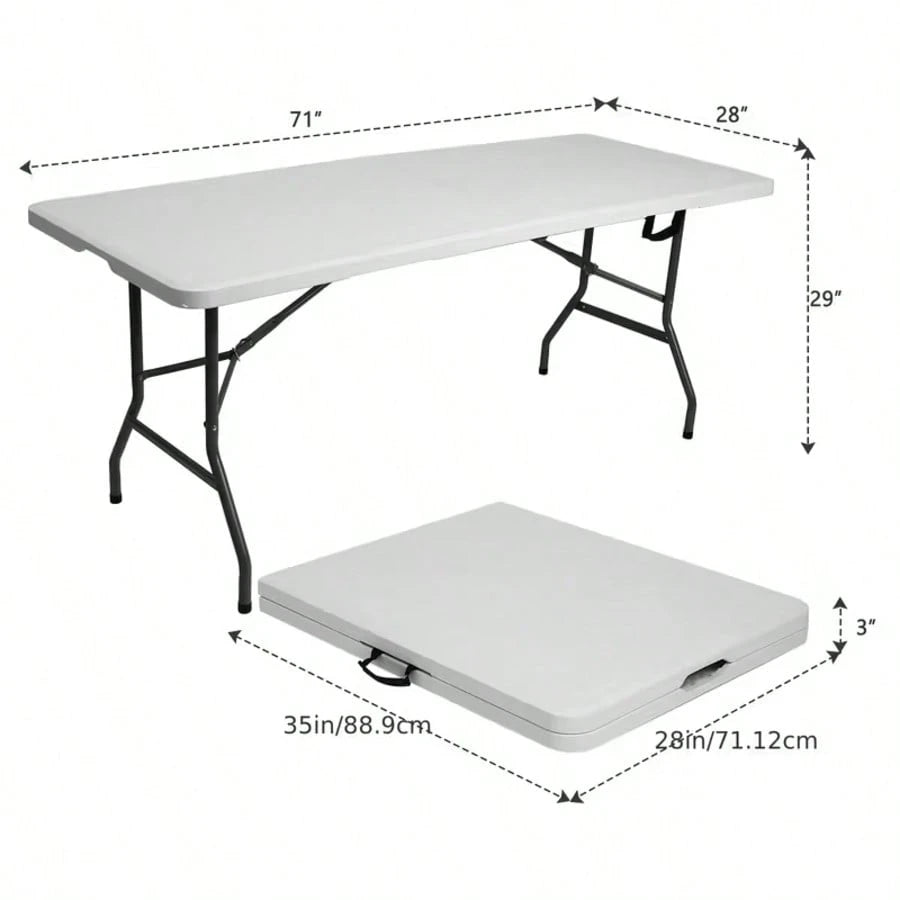 LEO IRIS 4FT/6FT Folding Table With Carrying Handle, Heavy Duty Rectangular Table For Kitchen, Dining Room, Party, Wedding, Indoor & Outdoor Meals, Christmas Gift- White