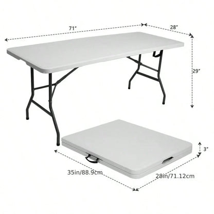 LEO IRIS 4FT/6FT Folding Table With Carrying Handle, Heavy Duty Rectangular Table For Kitchen, Dining Room, Party, Wedding, Indoor & Outdoor Meals, Christmas Gift- White