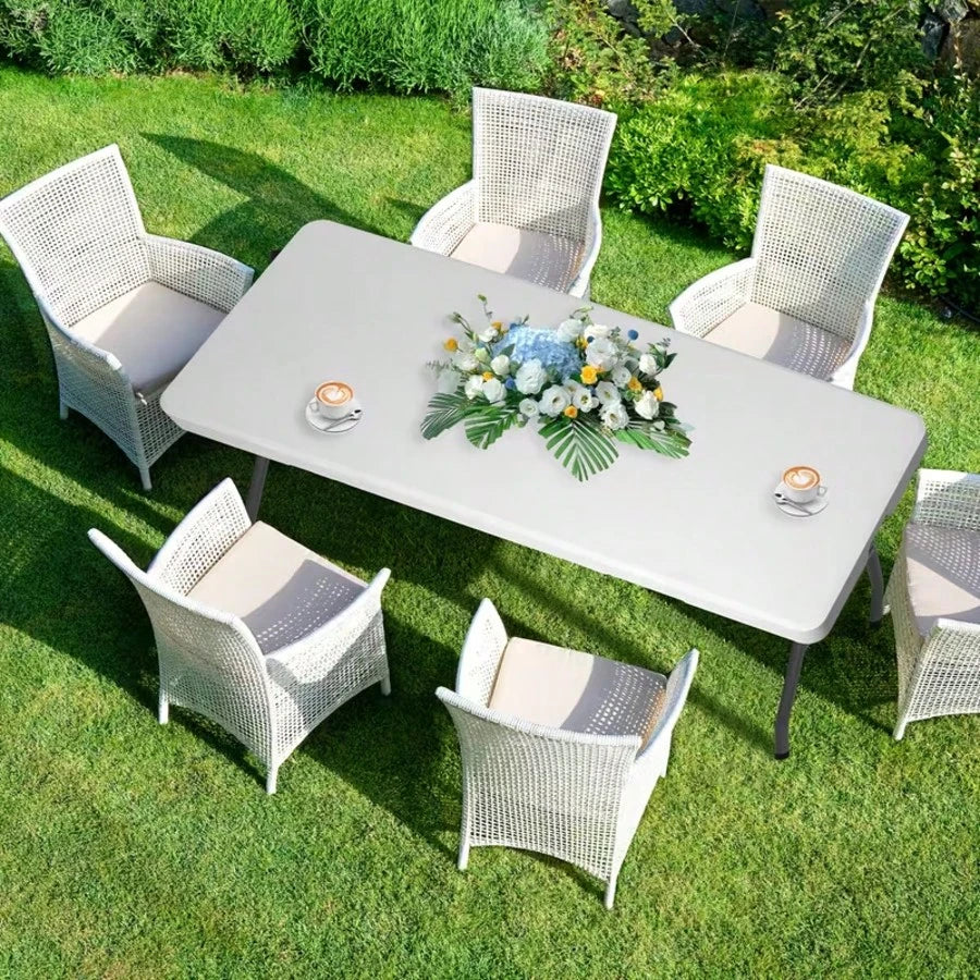 LEO IRIS 4FT/6FT Folding Table With Carrying Handle, Heavy Duty Rectangular Table For Kitchen, Dining Room, Party, Wedding, Indoor & Outdoor Meals, Christmas Gift- White
