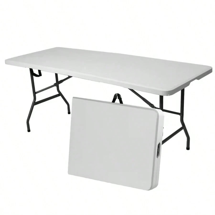 LEO IRIS 4FT/6FT Folding Table With Carrying Handle, Heavy Duty Rectangular Table For Kitchen, Dining Room, Party, Wedding, Indoor & Outdoor Meals, Christmas Gift- White