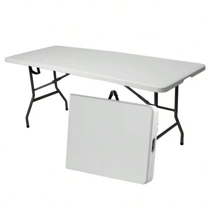 LEO IRIS 4FT/6FT Folding Table With Carrying Handle, Heavy Duty Rectangular Table For Kitchen, Dining Room, Party, Wedding, Indoor & Outdoor Meals, Christmas Gift- White