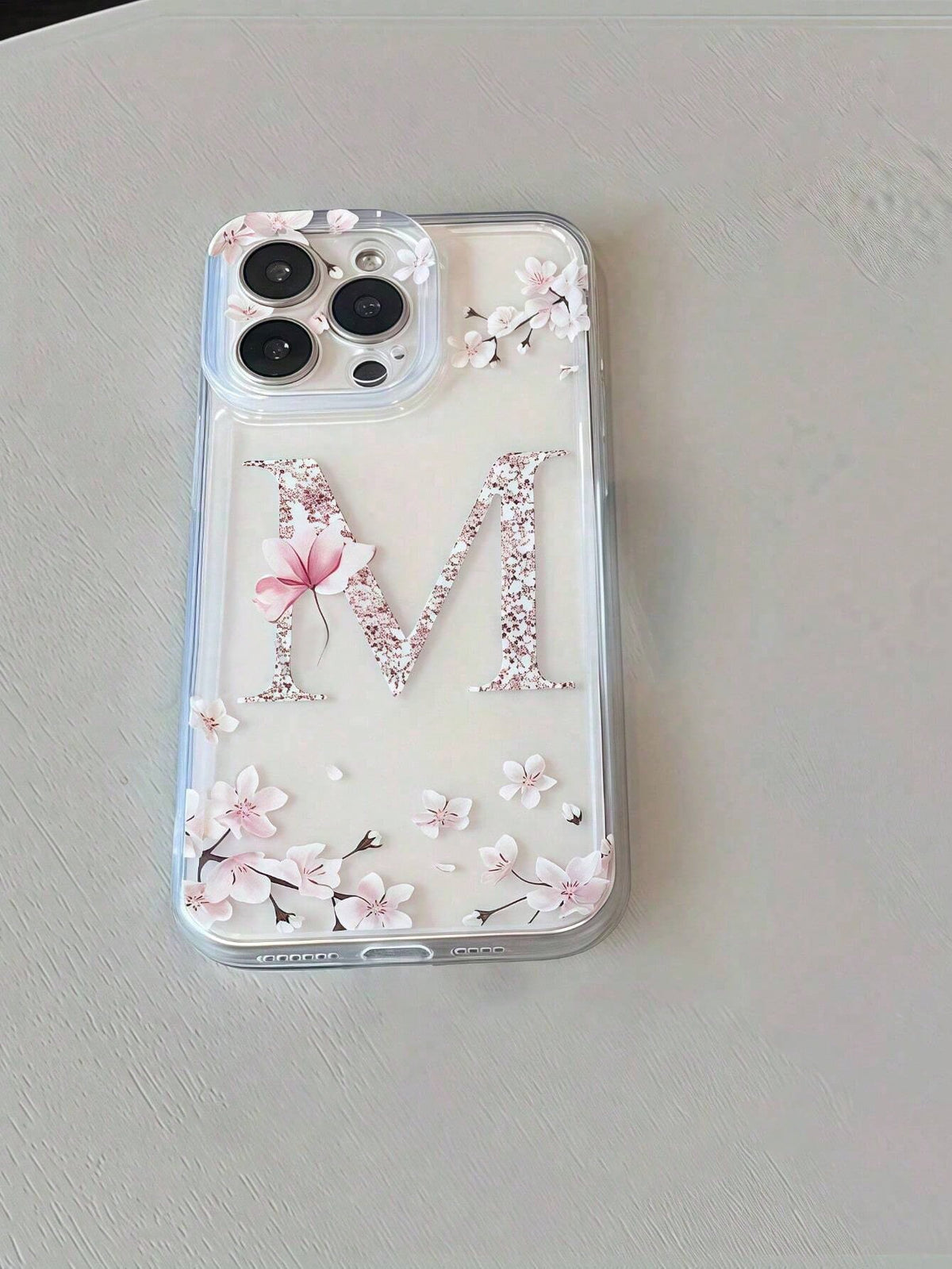 Letter Elements TPU 1pc Floral Letter M Personalized Transparent Full Body Shockproof Phone Case Compatible With Iphone 17 16 15 14 13 12 11 Pro Max, A55/54/53/52/51, S25/24/23/22/21 Ultra Birthday Gi