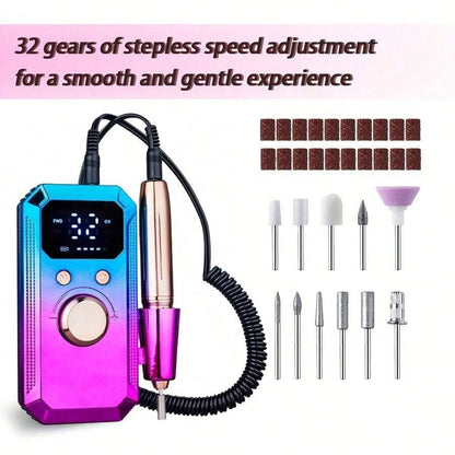 Lightweight, Portable And Easy-To-Operate Nail Drill, Essential Nail Drill And Electric Manicure Set. Can Be Used As Gel Nail Polish Buffer And Ladies Nail Care. Equipped With 13# Grinding Head And 20