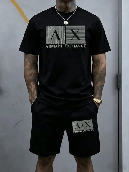 Linear Geometric Pattern Symbolizing Modern Sophisticated Identity Represents Urban Luxury Lifestyle 2Pcs Shorts Set Summer Men Wear
