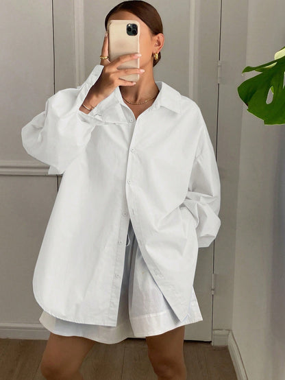 Livesso Solid Color Loose Long Sleeve Shirt With Collar, Back Slit, Self-Tie Bow For Women,Fall Clothes Preppy Tops