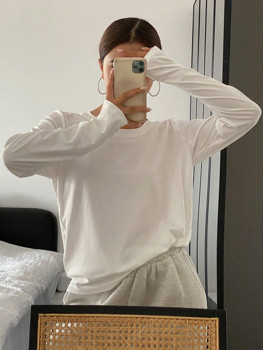 Livesso Women Solid Color Crew Neck Casual Long Sleeve T-Shirt,Fall Clothes