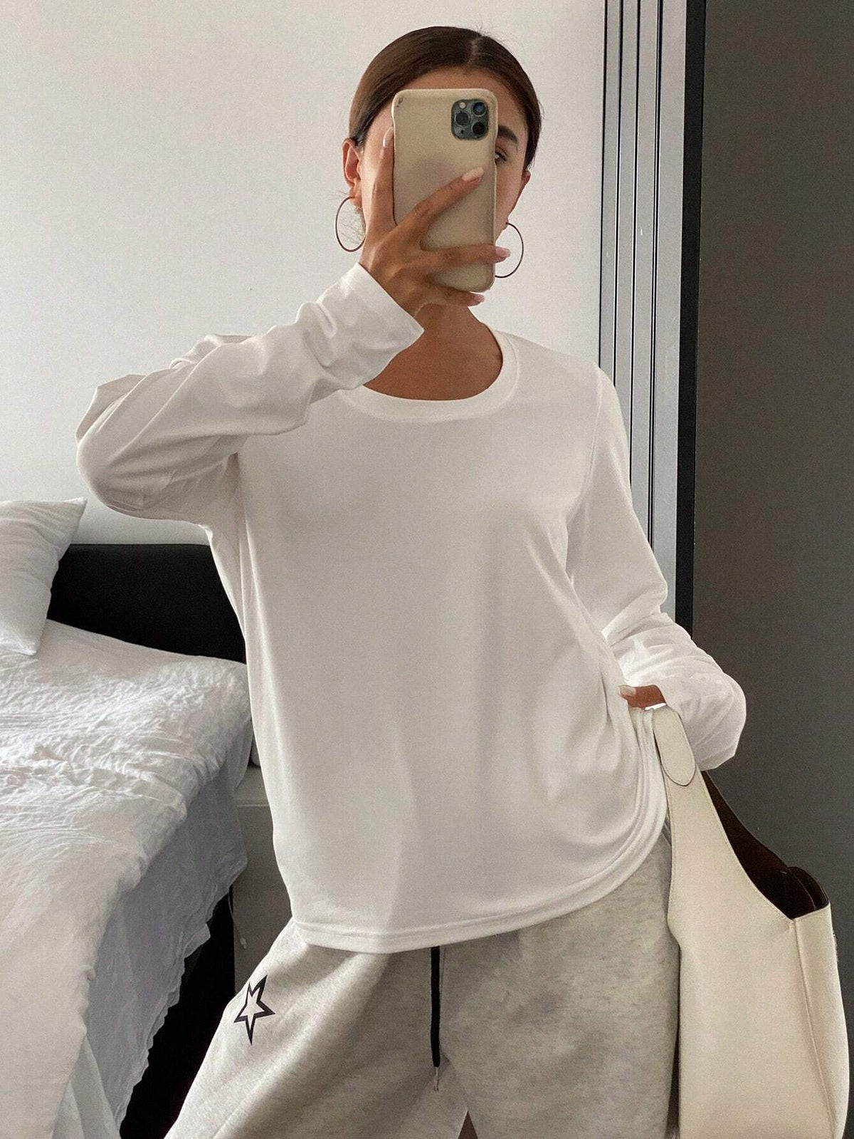 Livesso Women Solid Color Crew Neck Casual Long Sleeve T-Shirt,Fall Clothes