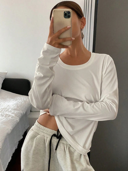Livesso Women Solid Color Crew Neck Casual Long Sleeve T-Shirt,Fall Clothes