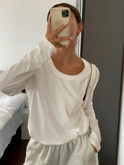 Livesso Women Solid Color Crew Neck Casual Long Sleeve T-Shirt,Fall Clothes