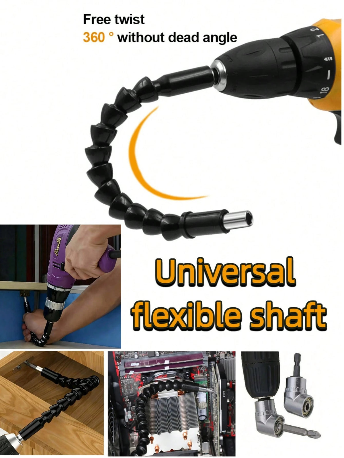 Luckybutterfy 1pc Universal Flexible Drill Extension Rod, Electric Screwdriver Drill Adapter: 360° Multi-Angle Connection Rod, Suitable For Precise Drilling In Tight Spaces, Fits Any Drill Bit- No Ex