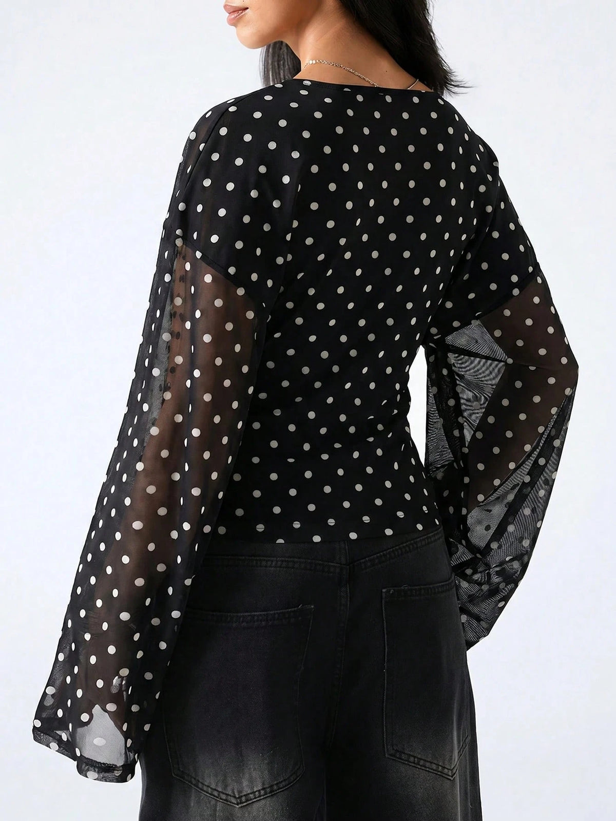 LYSMO 2026 New Minimalist Black White Polka Dot,Autumn,Elegant,Dining V-Neck Fitted Casual Long Sleeve Blouse,Women's Tops And Shirts,Office Work Uniform