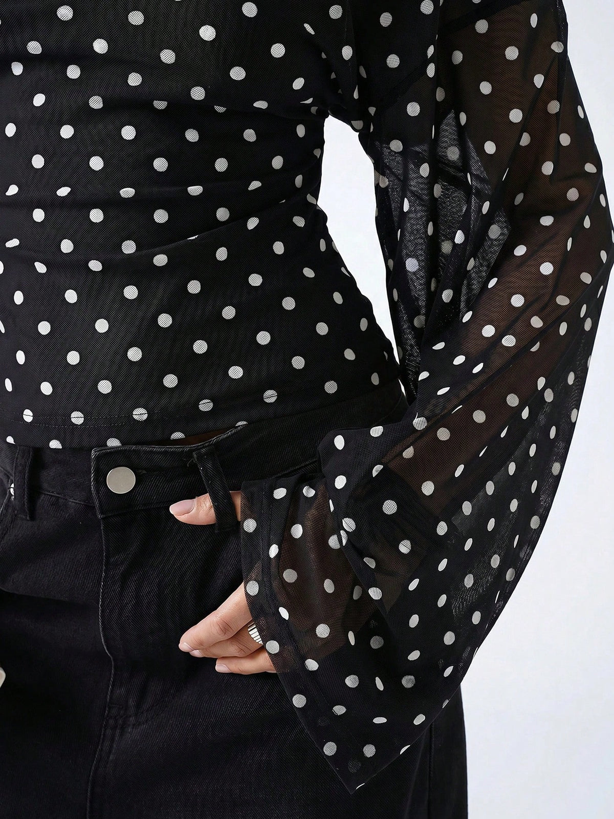 LYSMO 2026 New Minimalist Black White Polka Dot,Autumn,Elegant,Dining V-Neck Fitted Casual Long Sleeve Blouse,Women's Tops And Shirts,Office Work Uniform