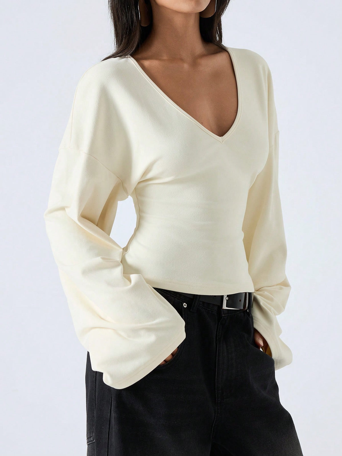 LYSMO 2026 New Minimalist Black White Polka Dot,Autumn,Elegant,Dining V-Neck Fitted Casual Long Sleeve Blouse,Women's Tops And Shirts,Office Work Uniform