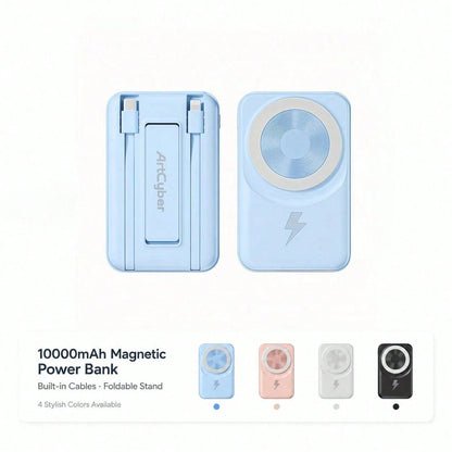 MagSafe Magnetic 10000mAh Portable Charger Power Bank, Foldable Stand Built-In Lightning & USB C Cables 22.5W Fast Charging, Travel Essentials Camping Gear Back To School Supplies School Essentials Fo