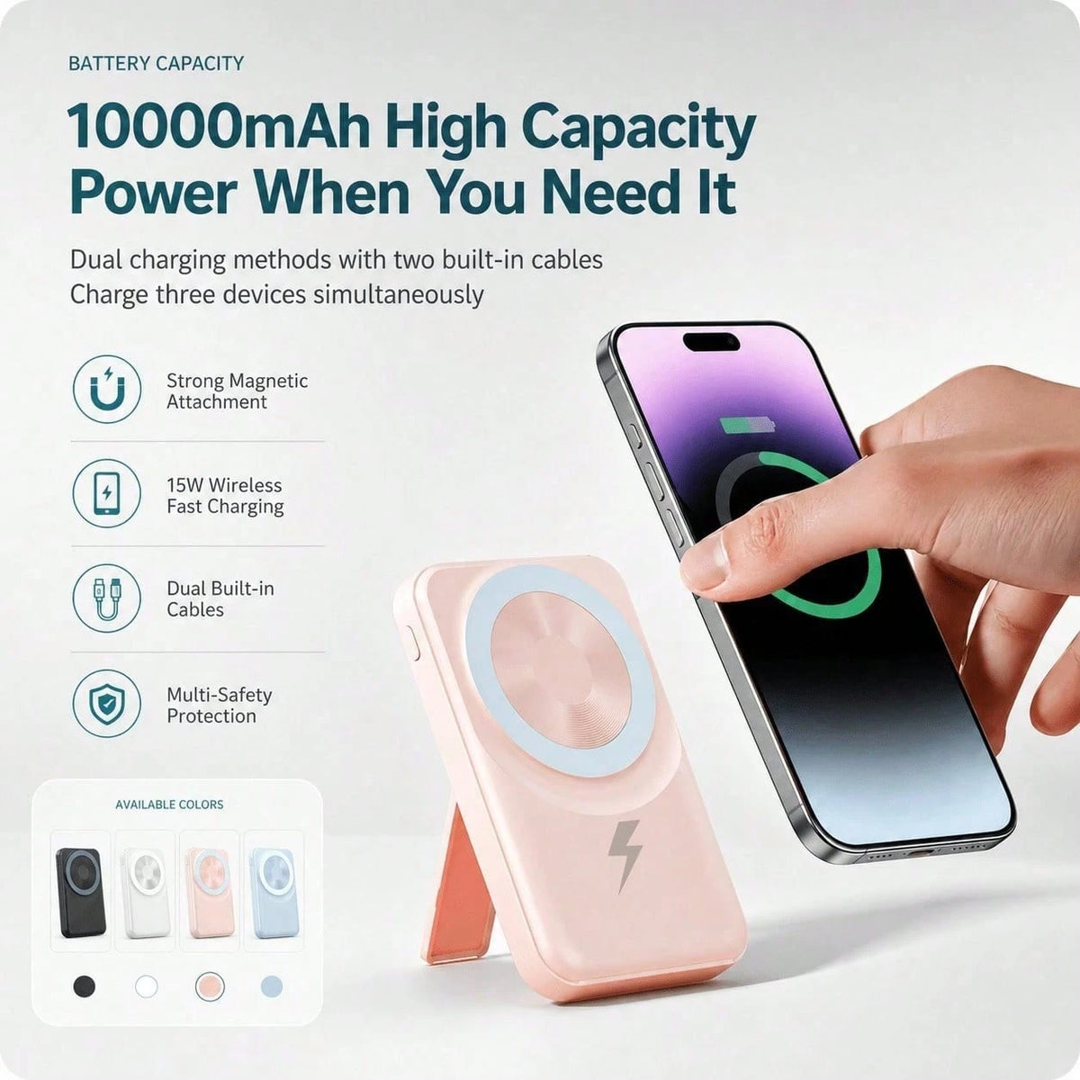 MagSafe Magnetic 10000mAh Portable Charger Power Bank, Foldable Stand Built-In Lightning & USB C Cables 22.5W Fast Charging, Travel Essentials Camping Gear Back To School Supplies School Essentials Fo