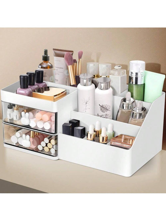 Makeup Organizer, Cosmetic Desk Storage Box With Drawers Skincare Organizers For Dressing Table, Countertop, Bathroom Counter, Vanity Holder For Brushes, Lotions, Lipstick, Perfume