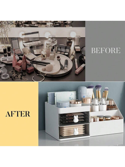 Makeup Organizer, Cosmetic Desk Storage Box With Drawers Skincare Organizers For Dressing Table, Countertop, Bathroom Counter, Vanity Holder For Brushes, Lotions, Lipstick, Perfume